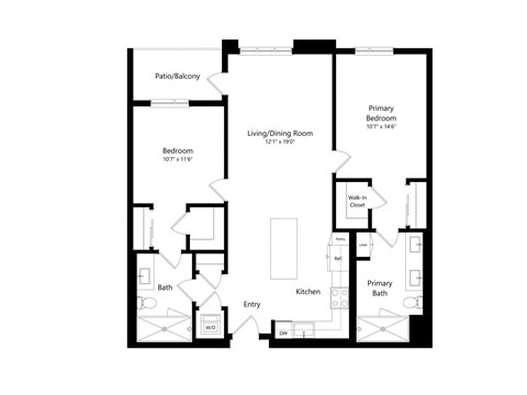 Floor plan for 2 beds, 2 baths, 1138 sqft